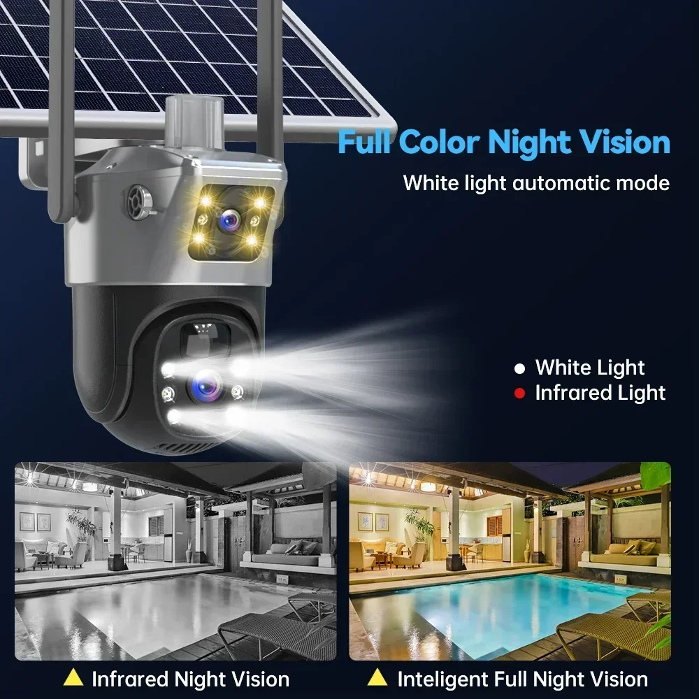 4K 8MP 4G Sim Card Solar Camera Dual Screen PTZ WiFi Solar Cam Auto Tacking WiFi Battery Exernal Securty Solar IP Cam V380