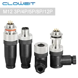 Cloweit IP67 M12 Sensor Stecker Wasserdicht Male & Female Stecker Schraube Gewinde Kupplung 3 4 5 8 12 Pin EIN typ Winkel Elektrische