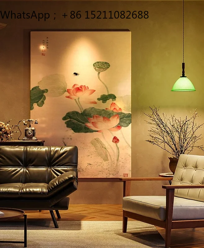 SCY wood three-dimensional lacquer painting lotus flower hanging painting living room background wall decorative painting