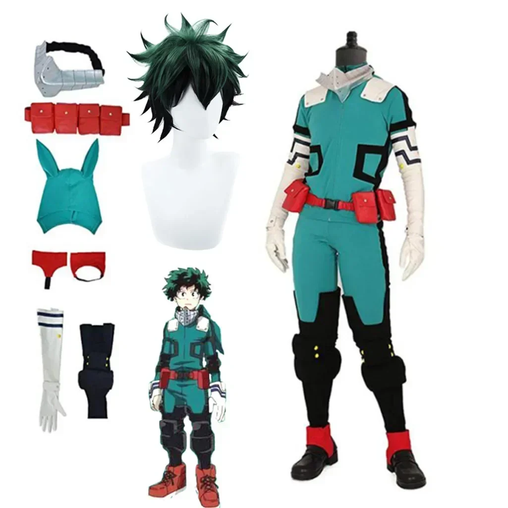 Anime My Hero Academia Midoriya Izuku Cosplay Deku Battle Cosplay Costume My Hero Unisex Costume Set Halloween Wig