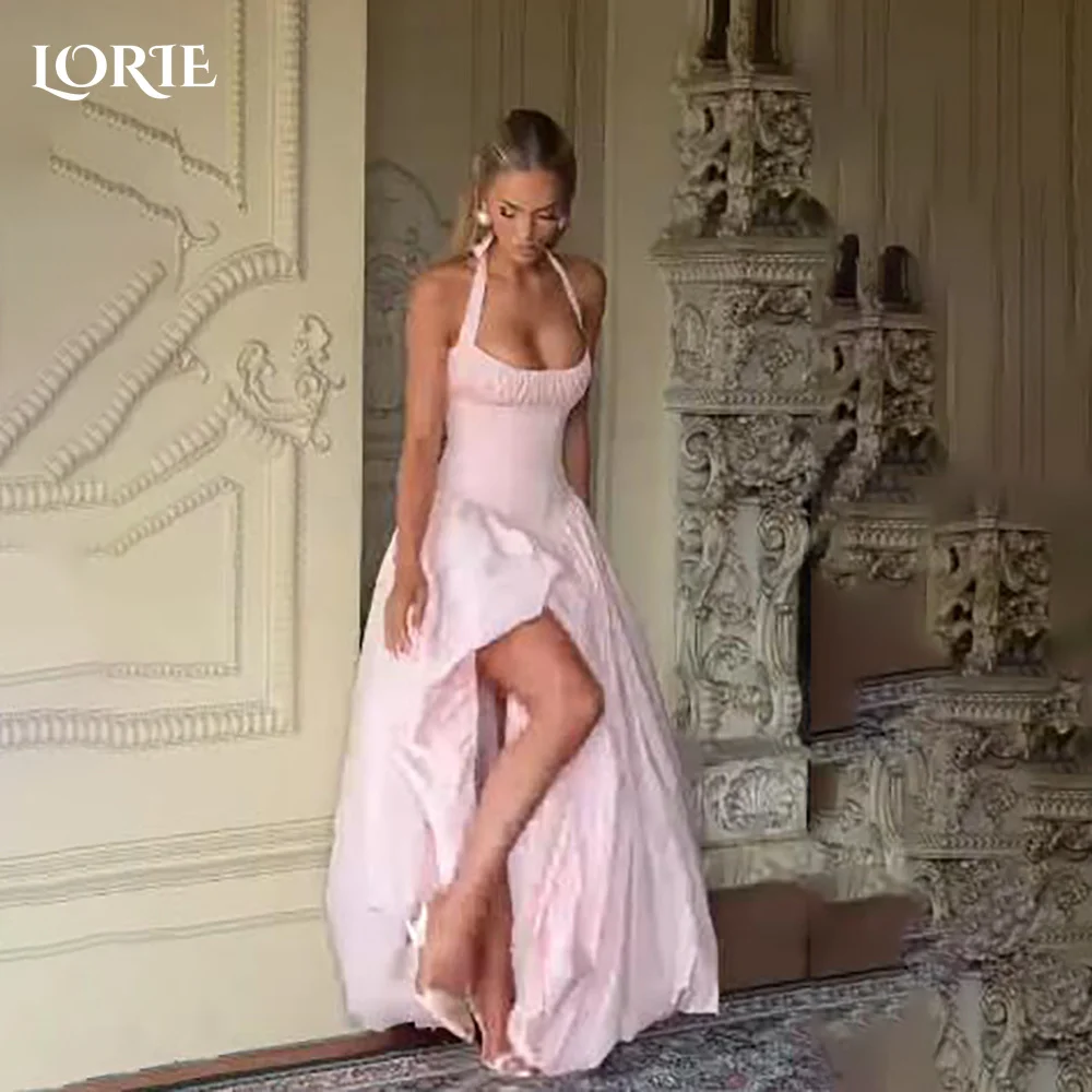 

LORIE Скромный креп с разрезом Саудовские вечерние платья Сексуальная Холтер Милая Русалка Атласный бал Аравия Платье для выпускного вечера Бальные платья по индивидуальному заказу