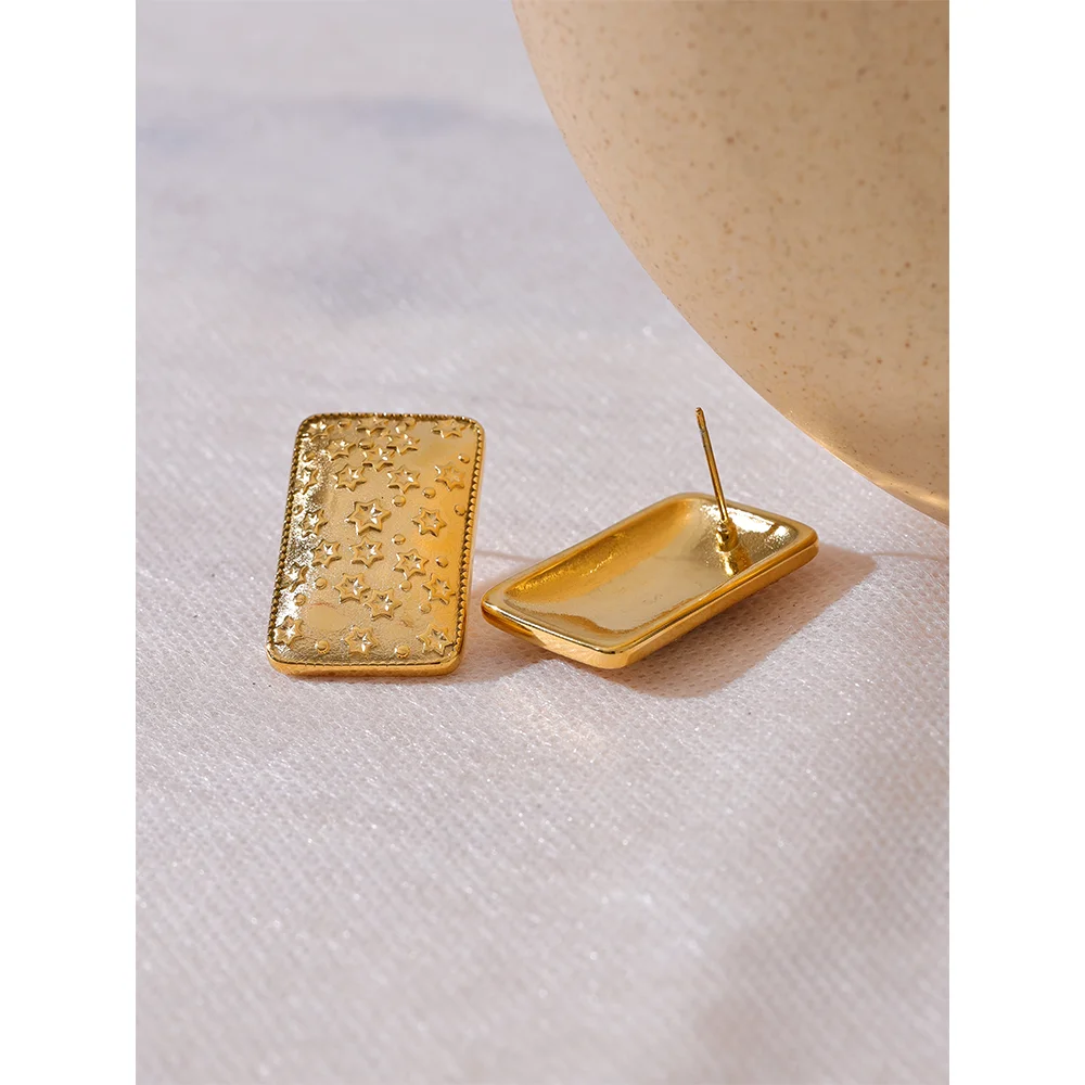 Yhpup Big Promotion Trendy Stainless Steel Square Star Stud Earrings Prevent Allergy Metal 18K PVD Plated  Jewelry Wholesale