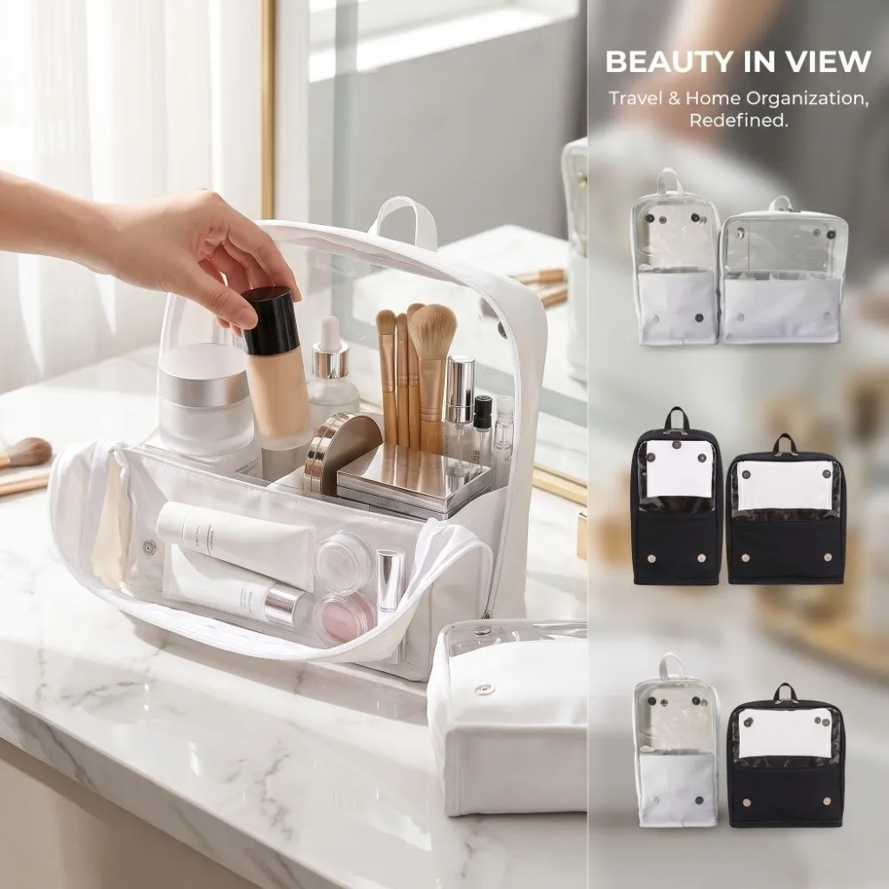 Waterproof Transparent Makeup Bag See-Through Zipper Large Capacity Cosmetic Bag Dividers with Handle Clear Toiletries Organizer