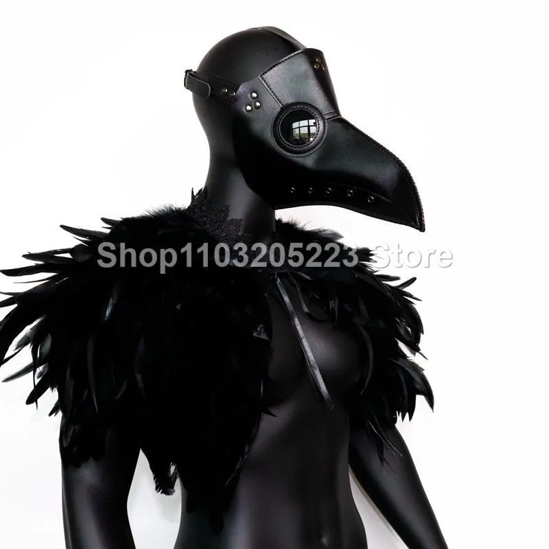 

Medieval Renaissance role-playing plague doctor costume leather bird beak mask feather shawl cape cape suit clothing