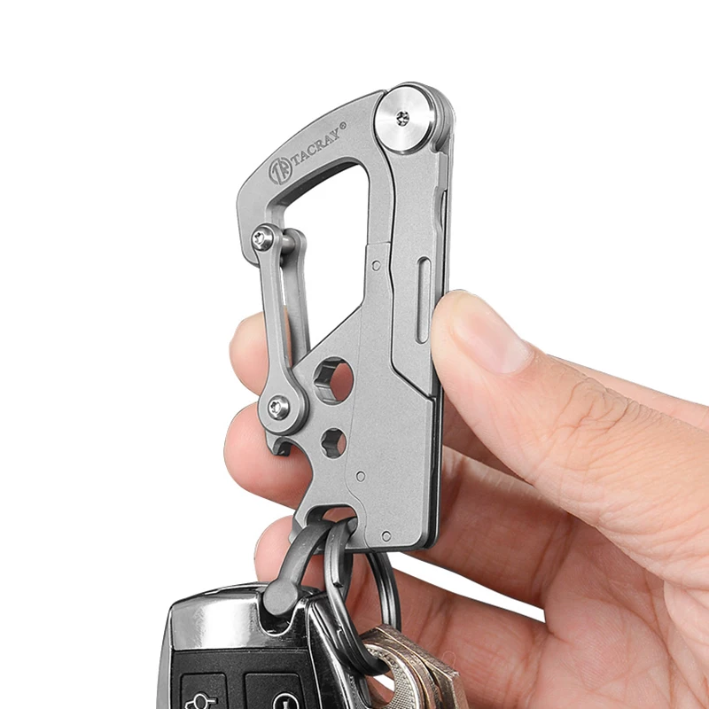 TACRAY Titanium Carabiner Multifunction Keychain Utility Knife Folding Knife Wallpaper Knife Cutting Tool with Corkscrew