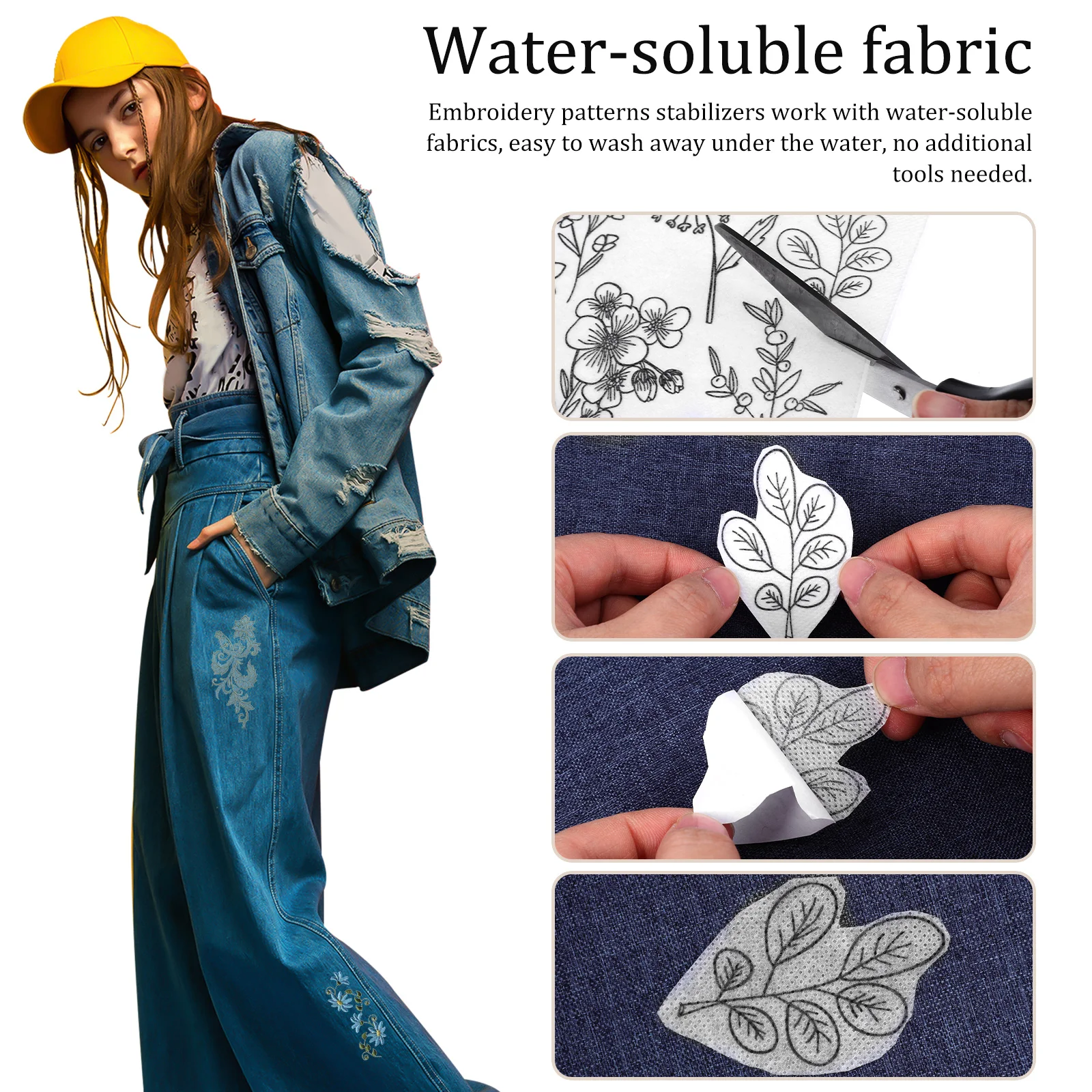 2 Sheets Water Soluble Embroidery Patterns Stencils Kit Material Letter Paper Water-soluble Non-woven Fabric Stabilizer