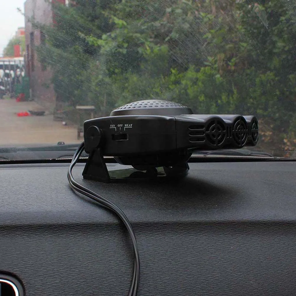 

Portable Car Heater Ceramic Defroster Quick Heating Defogger Cooling Fan 12V Auto Cigarette Plug 3 Outlets Black