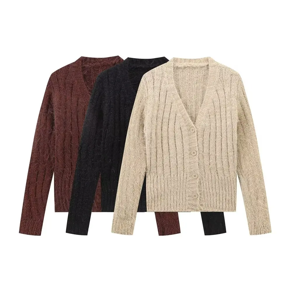 Tangada 2024 Women Elegant Solid Cardigan Sweaters Buttons Long Sleeve Female Jumper 6H365