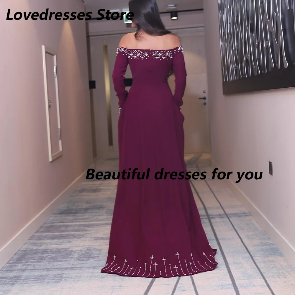 Damen-Abendkleid, maßgeschneidert, schulterfrei, U-Boot-Ausschnitt, Perlenstickerei, bodenlang, A-Linie, saudi-arabische Ballkleider, formelles Anlasskleid