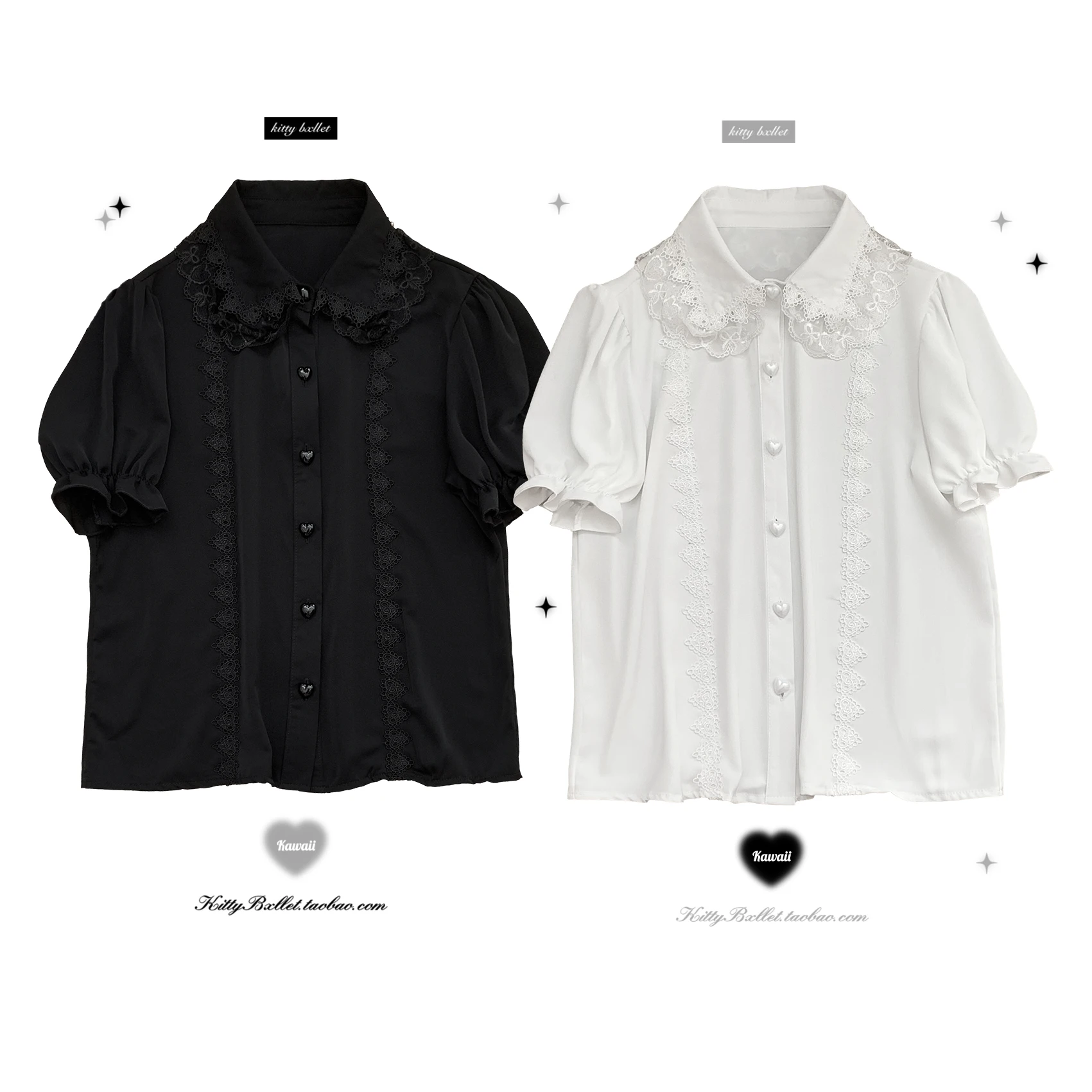 

Camisas De Mujer 2024 Summer New Lolita Women Shirt Japanese Sweet Lace Love Single Breasted Short Sleeved Y2k Blouse Women