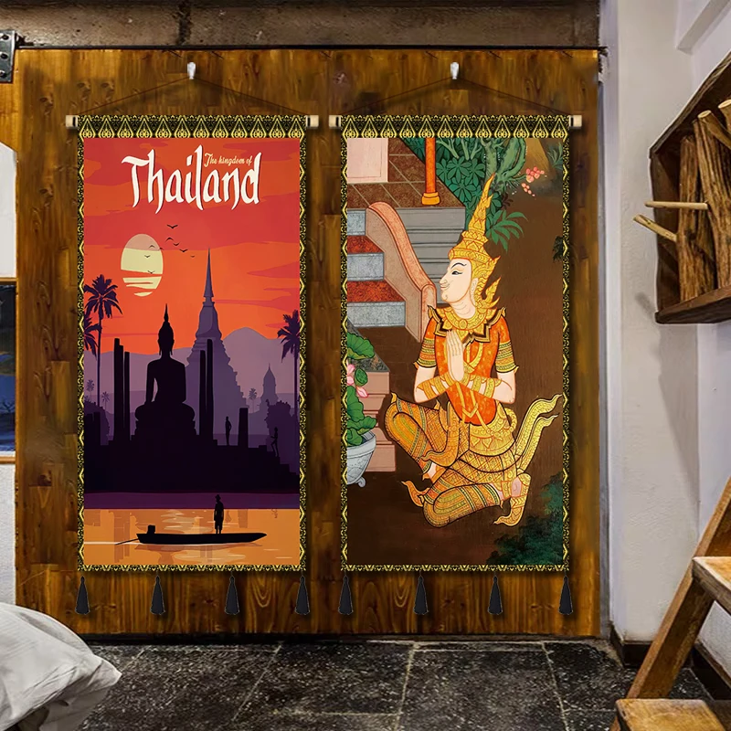 Thai fabric decoration hanging painting Thai restaurant yoga studio people