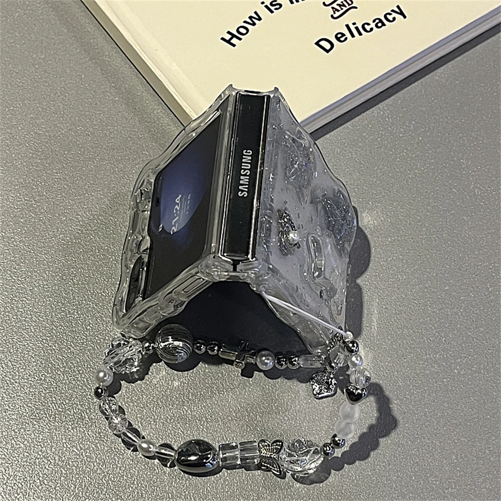 Korean 3d Glitter Star Clear Phone Case For Samsung Galaxy Flip 6 Flip5 Flip4 Flip3 Epoxy Cover Wavy Border Protective Cover Fun image 3