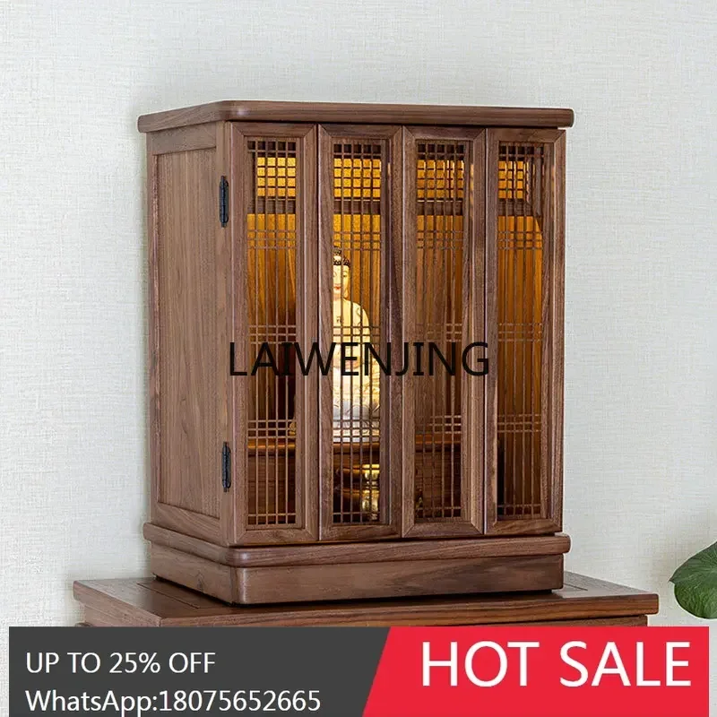 SGF Black Walnut Shrine with Door Wall Hanging Offering Table Shentai Incense Case