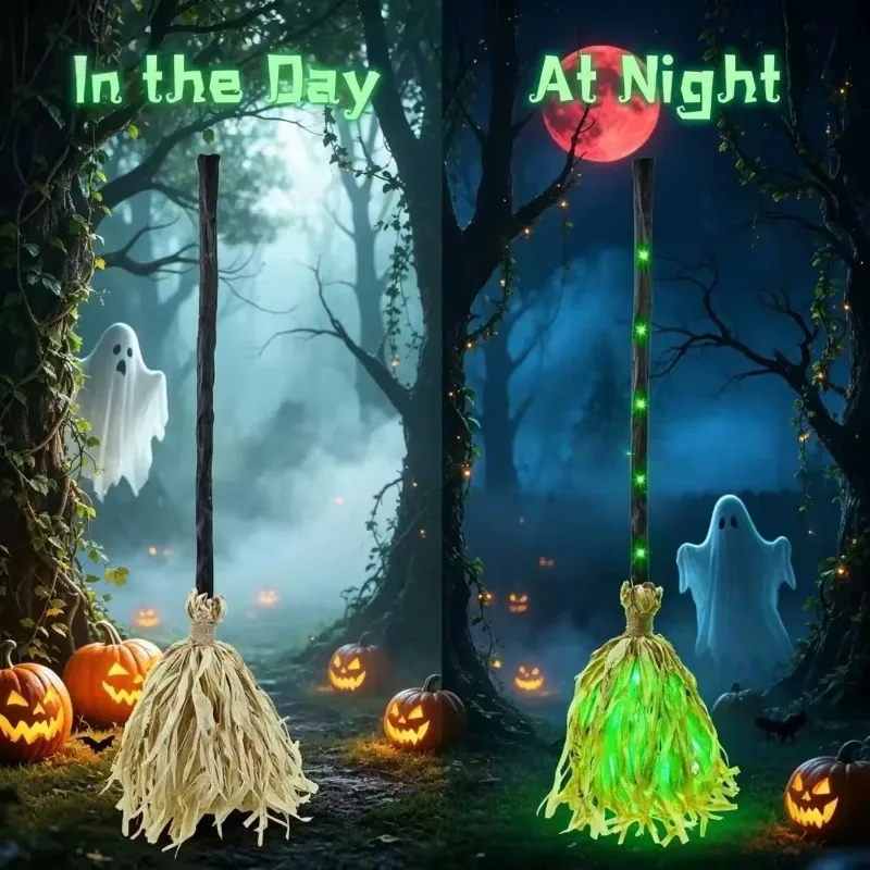 New Glowing Animated Dancing Witch Broom Bendable Stick With Sounds Halloween Magic Witch Broomstick Movable Walking Feet Gift