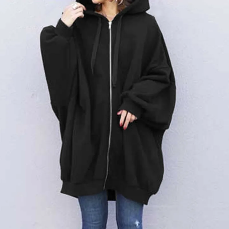 Autumn Winter Thick Ladies Long Trench Coat Loose Casual Female Women Hoody Zipper Coat Hoodies Jackets Coats Plus Size