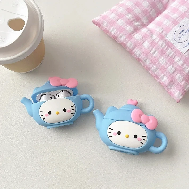 3D mignon Sanrio Hello Kitty théière étui pour écouteurs pour Airpods 1 2 3 4 Pro 2 sans fil Bluetooth casque protection couverture souple