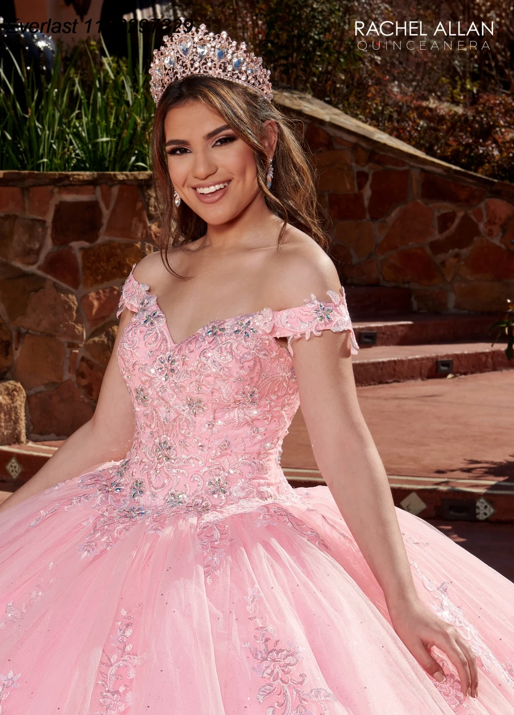 EVLAST Shiny Pink Quinceanera Dress Ball Gown Lace Applique perline cristalli con Cape corsetto Sweet 16 Vestido De 15 Anos TQD466