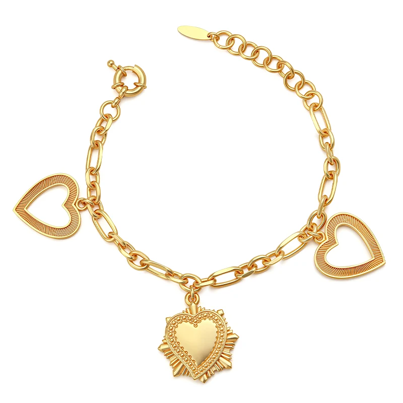 

VAROLE уникальный дизайн, модный тройной браслет с подвесками в форме сердца, регулируемые позолоченные ювелирные изделия, браслет-цепочка ручной работы