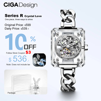 CIGA Design R Series Crystal Love Ladies Watches Luxury Automatic Watch Women Transparent Skeleton Mechanical Watch 3 Straps