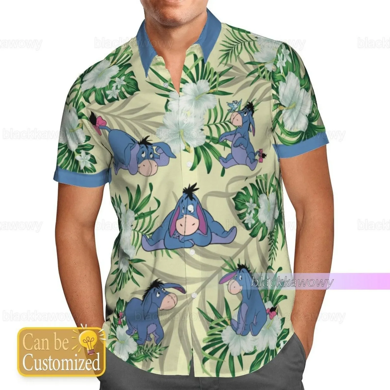 Camisas hawaianas de Disney Eeyore para hombres y mujeres, camisas de manga corta, camisas hawaianas de Disney, camisas de playa informales de