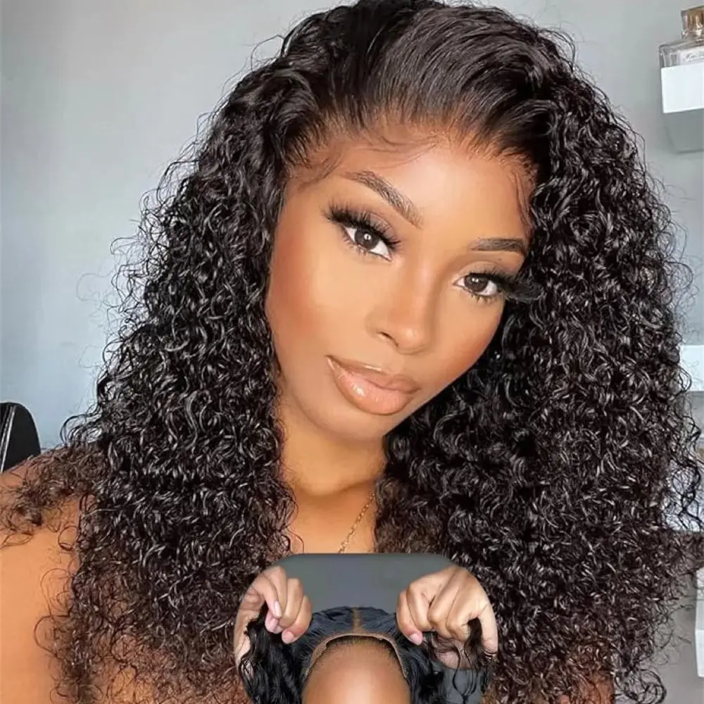 

Put On and Go Glueless 4x4 Deep Wave Парики фронта шнурка Человеческие волосы для женщин Бразильские предварительно выщипанные натуральный цвет Плотность 180%