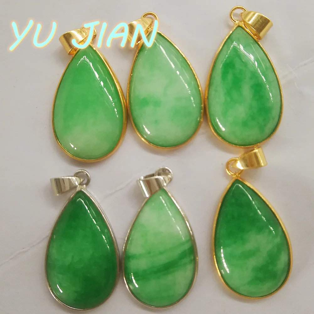 

Waterdrop Shaped Lucky Charm Pendant S925 Sterling Silver Inlaid Natural Dried Jade Jadeite Neck Ornament Necklace Chain Jewelry