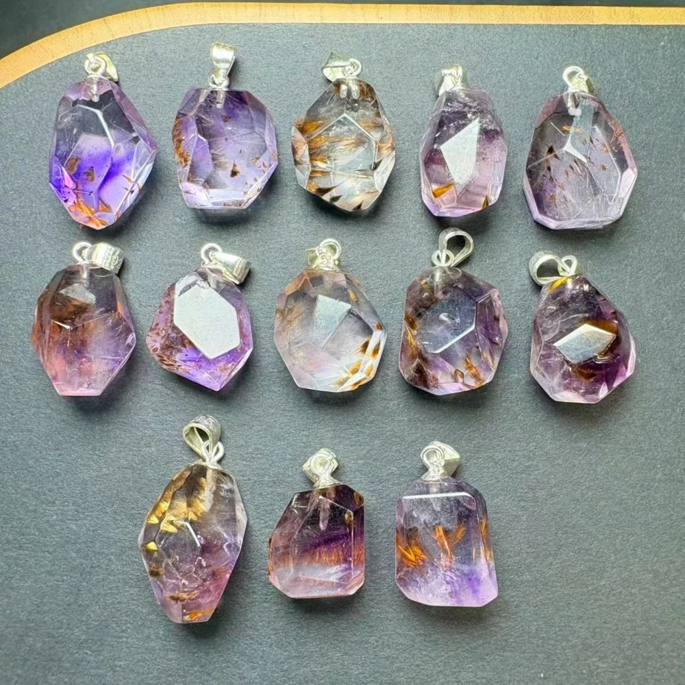 

Подвеска из натурального рутилового кварца, фиолетовый куб, полированный кристалл, украшение, подарок, камень для Рейки-терапии, 1 шт.