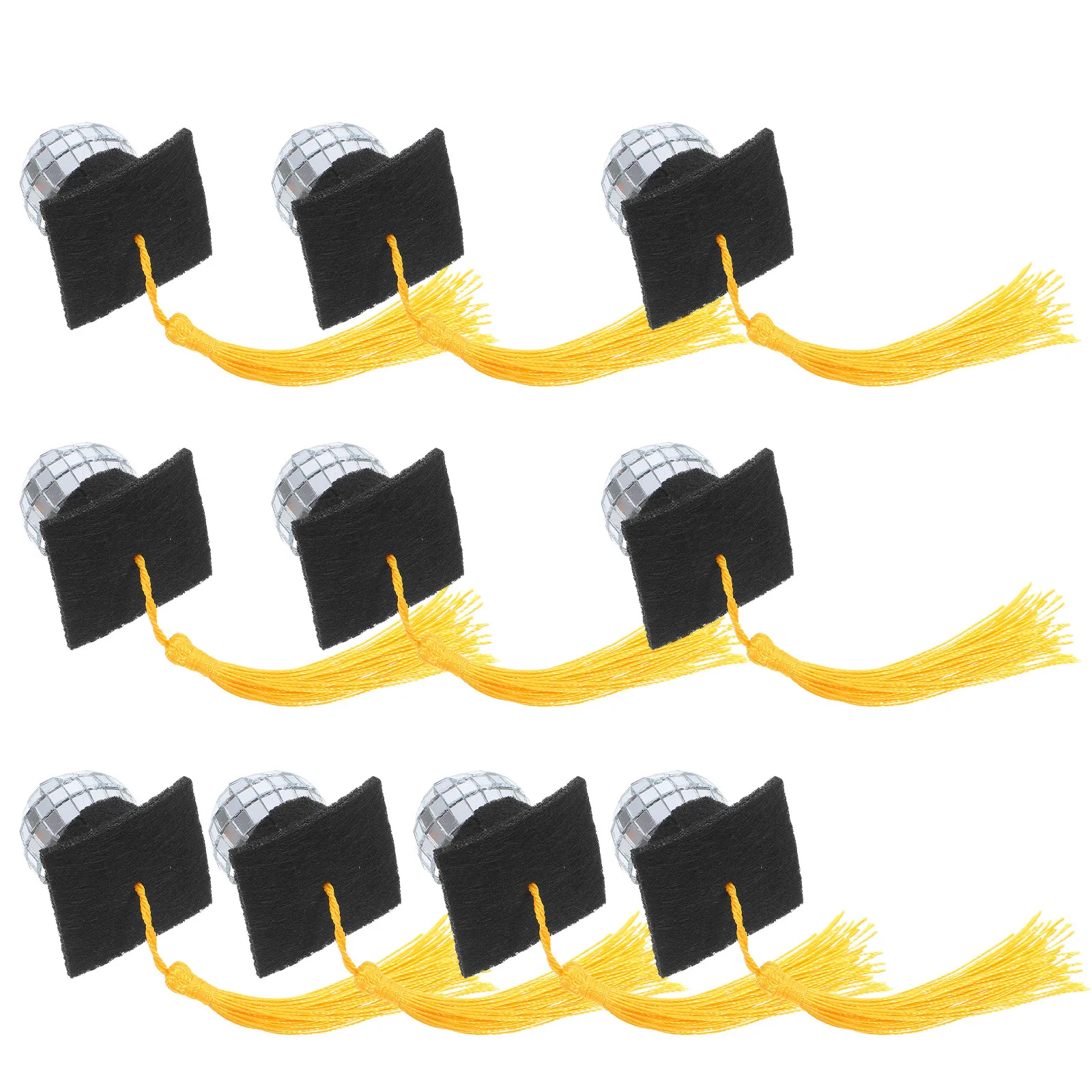 10Pcs Graduation Disco Cap Cupcake Toppers Tassel Grad Hat Cake Decor Ideal for Kindergarten to Phd Celebrations Cupcake Grad