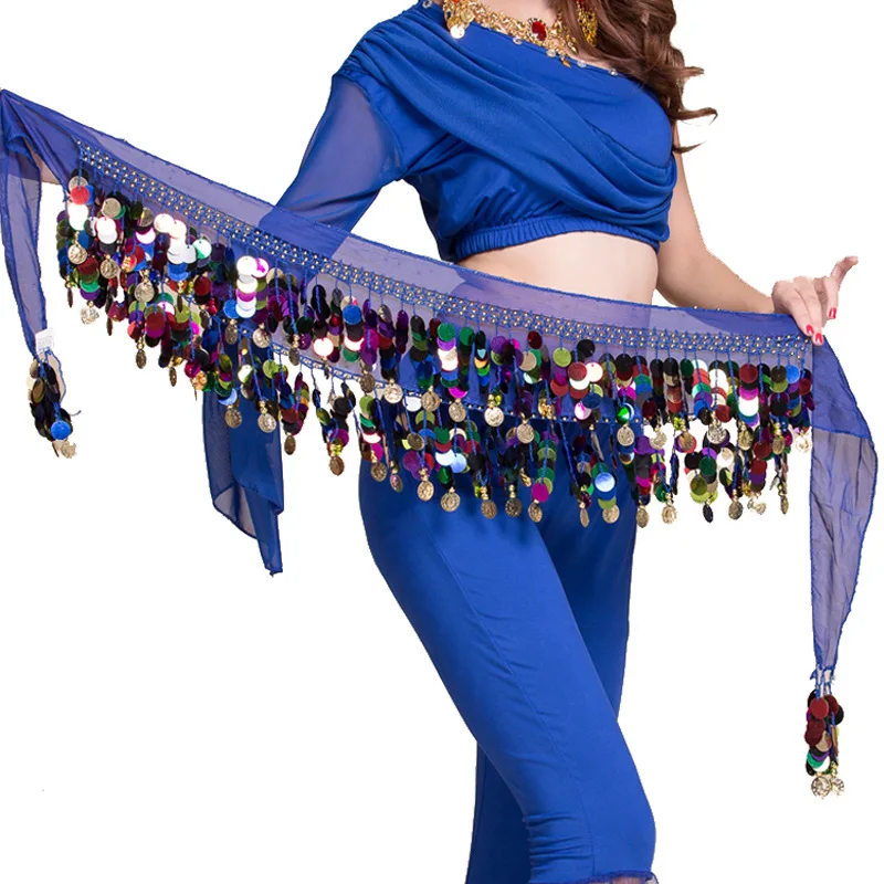 

Belly Dance Fashion Shinning Waist Chain Colorful Gong Coin Dance Performance Costume Hip Scarf Festival Sequin Waist Scarf