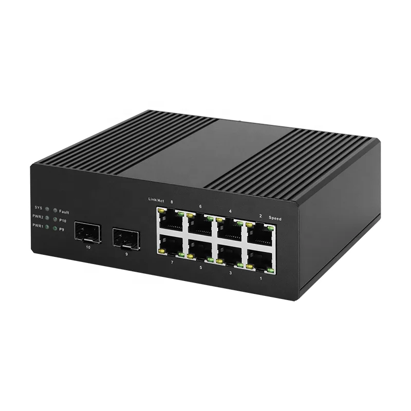 10 Port Industrial Din Rail PoE+ L2 Managed Switch with 8 GE + 2SFP For CCTV Outdoor