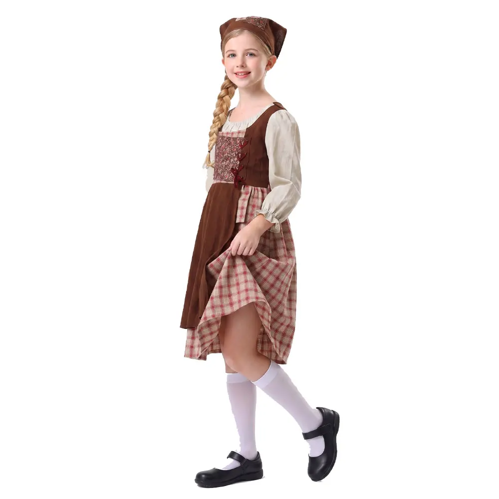 

Halloween Kids Fairy Tale Little Match Girl Cosplay Medieval Character Ethnic Farm Civilian Maid Stage Show Dress Costume
