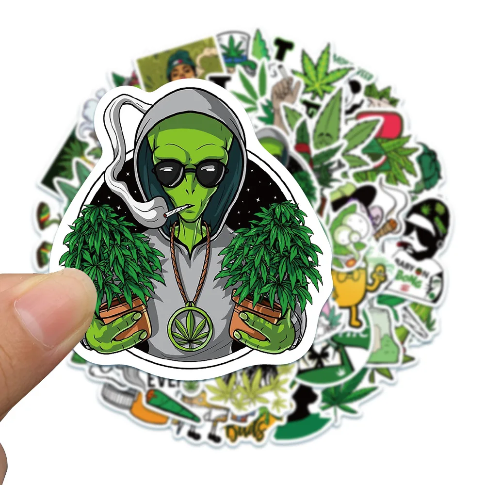 50/100pcs Funny Characters Hemp Leaves Weed Smoking Stickers Laptop Car Skateboard Guitar Fridge Waterproof Cool Sticker