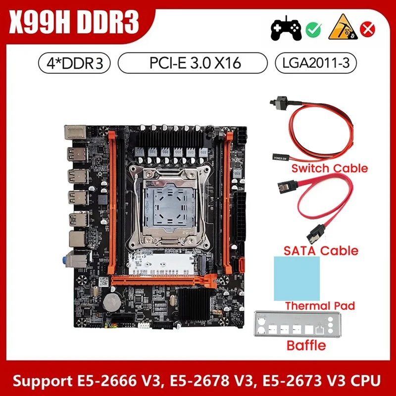 

X99H Материнская плата для настольных ПК + термопрокладка LGA2011-V3 Чип B85 DDR3X4 ECC Слот M.2 NVME PCI-E 3,0 X16 SATA3.0