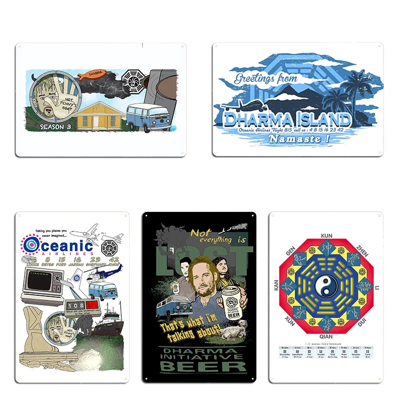Lost Dharma Initiative Lost Season 3 design Metal Plaque Cinema Poster Pub Plates Retro Print Tin Sign Poster