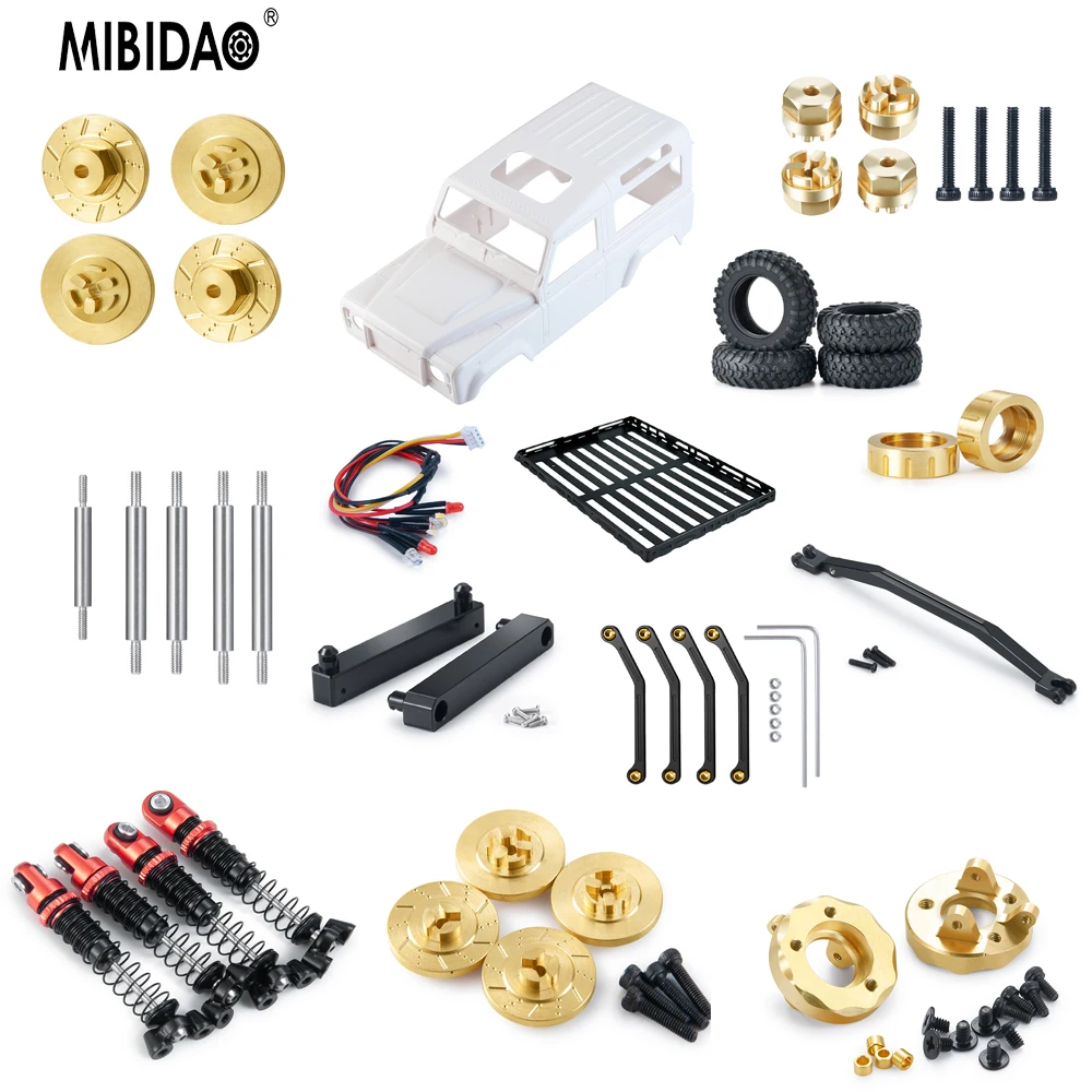 Mibidao amortecedor amortecedor porta-bagagens rack de teto corpo carro escudo adaptador pneus para 1/18 kyosho jimny mini-z jeep1/24
