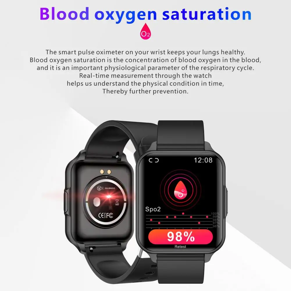 1 Set Practical Watch 200mAh Smart Watch Fully Large Screen Heart Rate Monitoring Wrist Watch  Health Monitoring