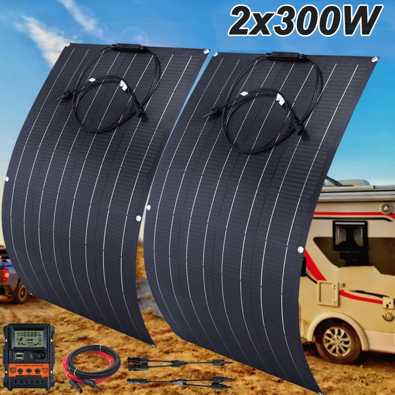 

600W 300W Flexible Solar Panel Portable Solar Cell Energy Charger DIY Connector for Smartphone Charging Power System Car Camping