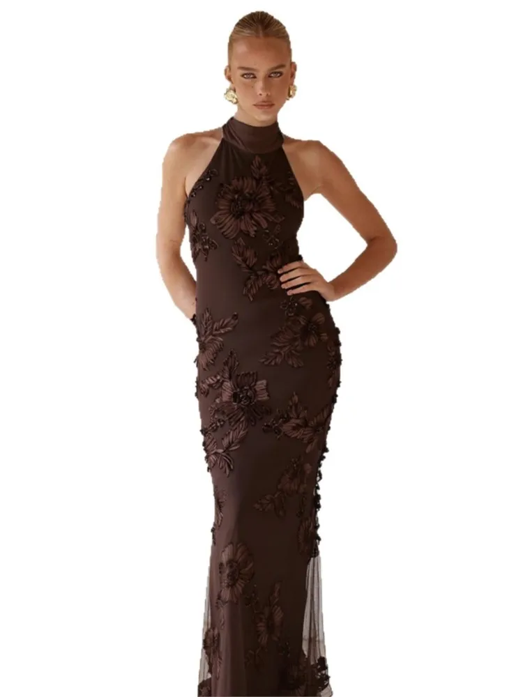 Elegant Women Dress Spring Summer Fashion Simple Halter Sleeveless Cinched Waist Maxi Bodycon Streetwear Soft Vestidos 2026