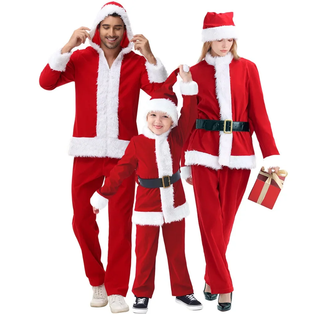 

Red Velvet Santa Claus Costume Set for Men Family Christmas Dress up Outfit Adult Xmas Suit for New Year Party