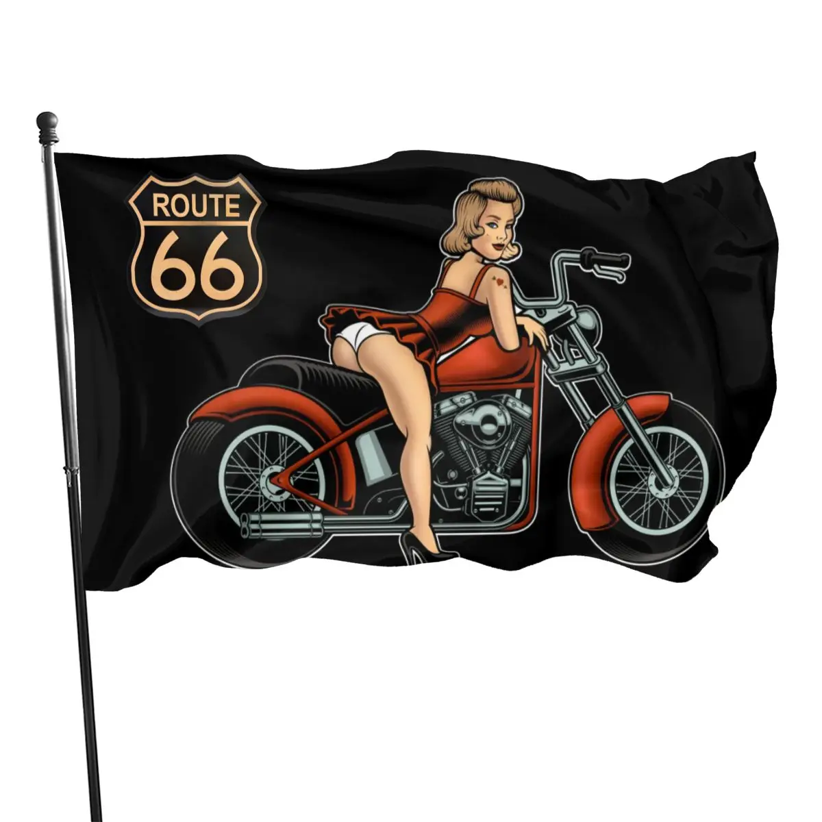 USA 66 Road Flag Motorcycle Beautiful Woman Retro Car Motorcycle Outdoor Indoor Bar Living Room Decoration Flag Women Men Gifts