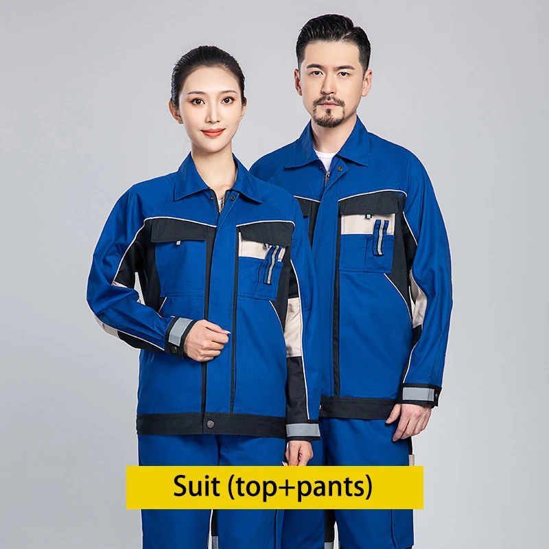 Men\'s Multi Pocket Workshop Long Sleeve Work Suit Set Construction Site Machinery Welder Electrician Repair Painter Printed Logo