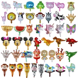 10 Uds Mini globos de aluminio de animales de dibujos animados León Tigre animales de la selva cabeza Mickey Minnie Baby Shower decoraciones para fiesta de cumpleaños bola