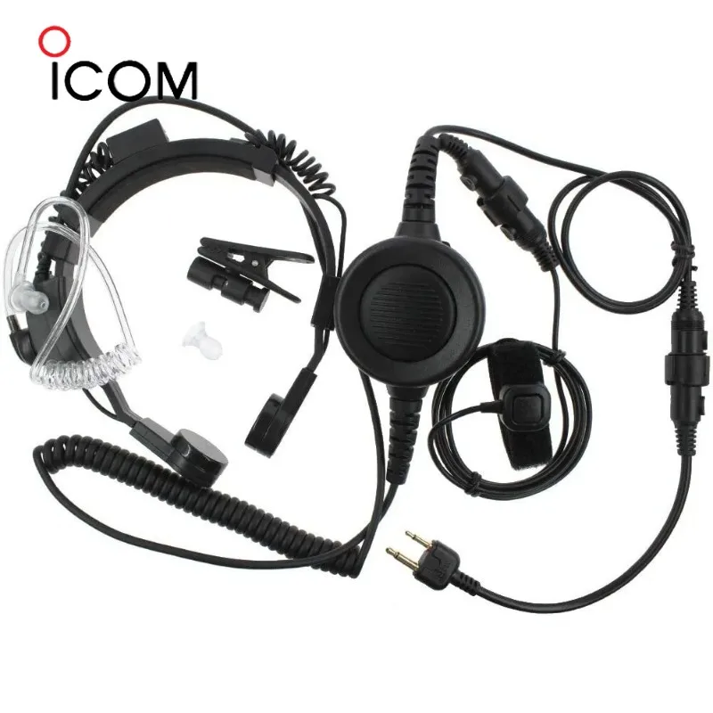 Military Grade Tactical Throat Mic Headset/Earpiece 2-pin M-Head Walkie talkie Accessories with BIG Finger PTT for Icom Radio