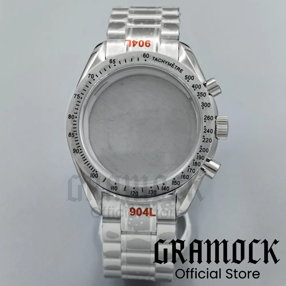 GRAMOCK 40 мм серебряный фиксированный корпус из нержавеющей стали с хронографом и браслетом, подходит для кварцевого механизма VK63 VK64 VK67 VK68