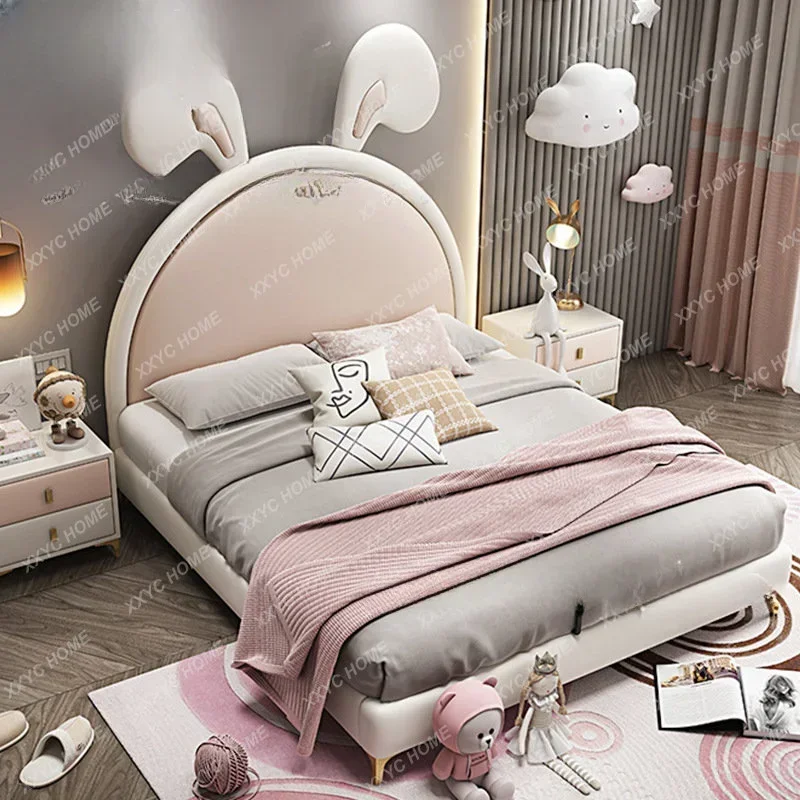 Light Luxury Children's Princess Cartoon Rabbit Ears Girl Single Bed 1.2 M