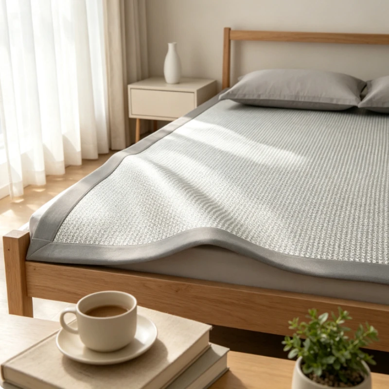 Ice Silk Cooling Mat Houndstooth, Foldable Machine Washable Portable for Student Dorm Single Double Bed, Compact & Breathable