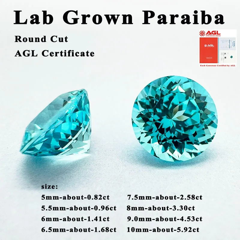 

Lab Grown Paraiba Round Cut Gemstone for DIY Advanced Jewelry Making Inlay Ring Necklace Bracelet Selectable AGL Certificate