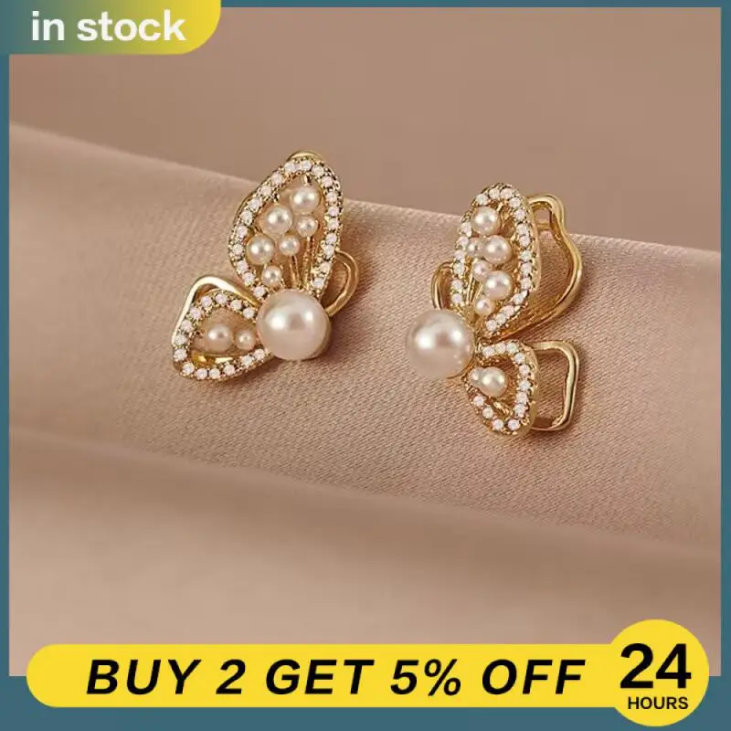 Boucles d'oreilles en perles de cristal pour femmes et filles, boucles d'oreilles à tige, bijoux coréens, fleur, papillon, cœur, luxe, mode de fête