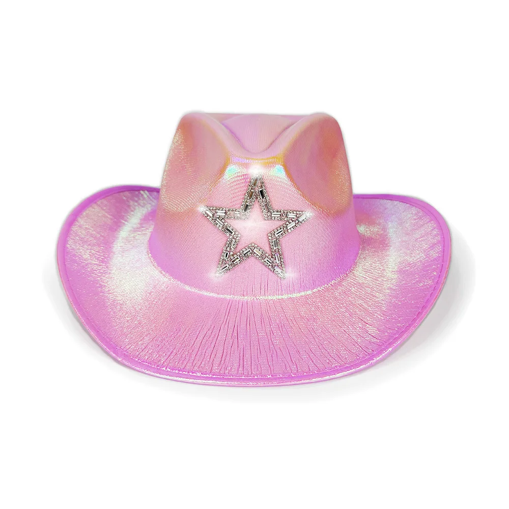 Sombrero de vaquera ilusión, deslumbrante sombrero de vaquero occidental, sombrero de bombín de estrella de cristal reflectante para boda, Festival, Carnaval