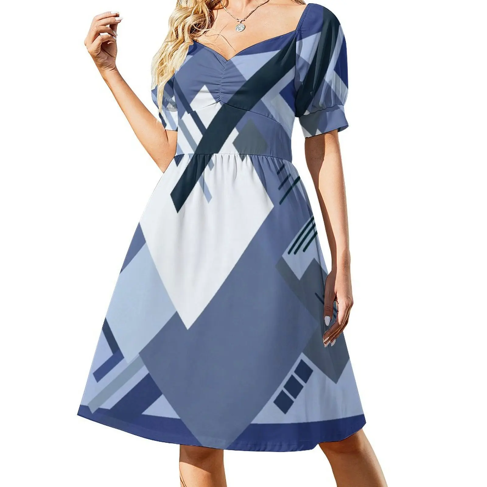 توضيح هندسي 6 فستان بوهيمي عتيق بأكمام منتفخة أو خيارات بدون أكمام للنساء فستان رسم هندسي تجريدي